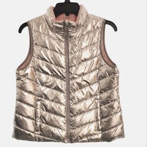 Girls Silver Puffer Vest With Pink Lining, Size Large (10-12) Plus
